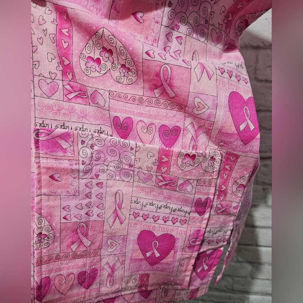 Handcrafted Pink Ribbon Pattern Scrub Top - Picture 6 of 7